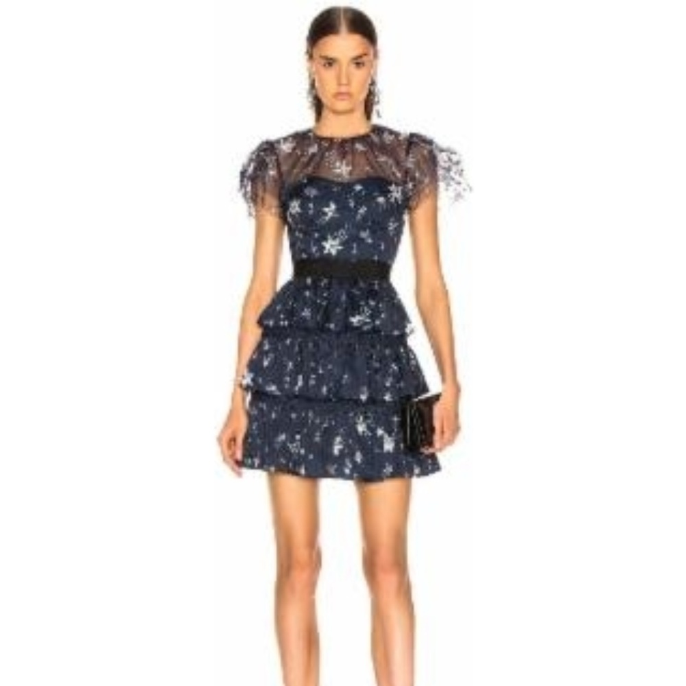ISO Self-Portrait Star Mesh Tiered Dress